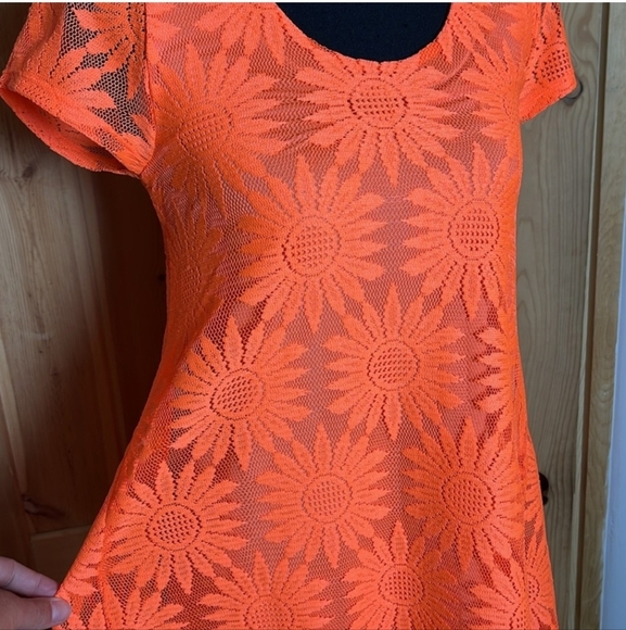 Kimchi Blue Anthro Neon Orange Daisy Lace Trapeze Mini Dress Sz XS MSRP $69 NWT - Picture 8 of 13